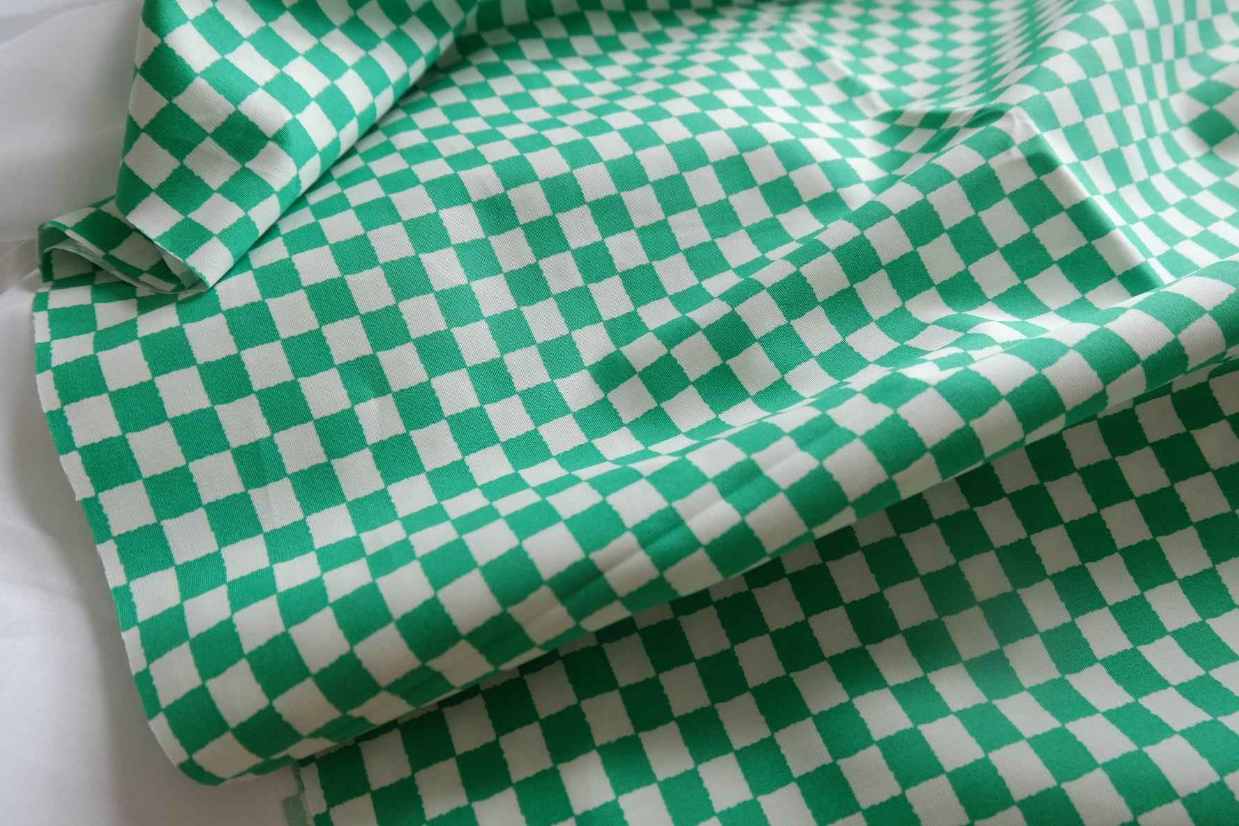Green Checkerboard Crisp Cotton Poplin Fabric - 2.19 yd