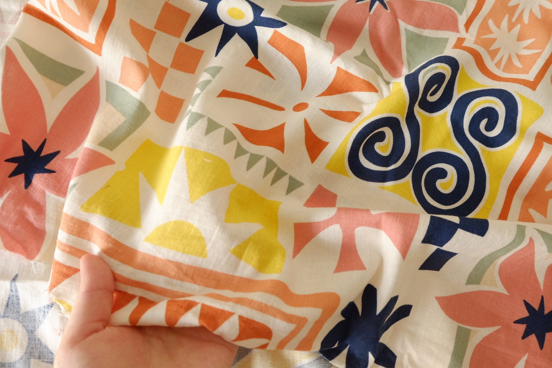 Mediterranean Tile Cotton Linen Fabric – 1.6 yd