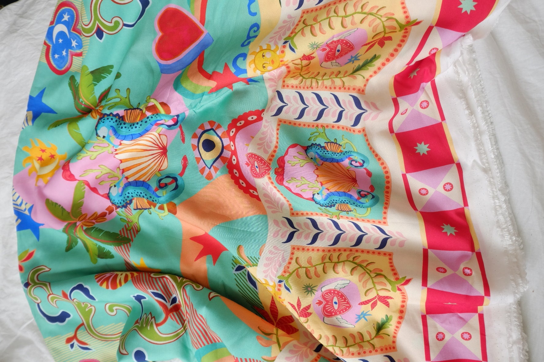 Seahorse Resort Scarf Print Rayon Challis — 3.28 yd