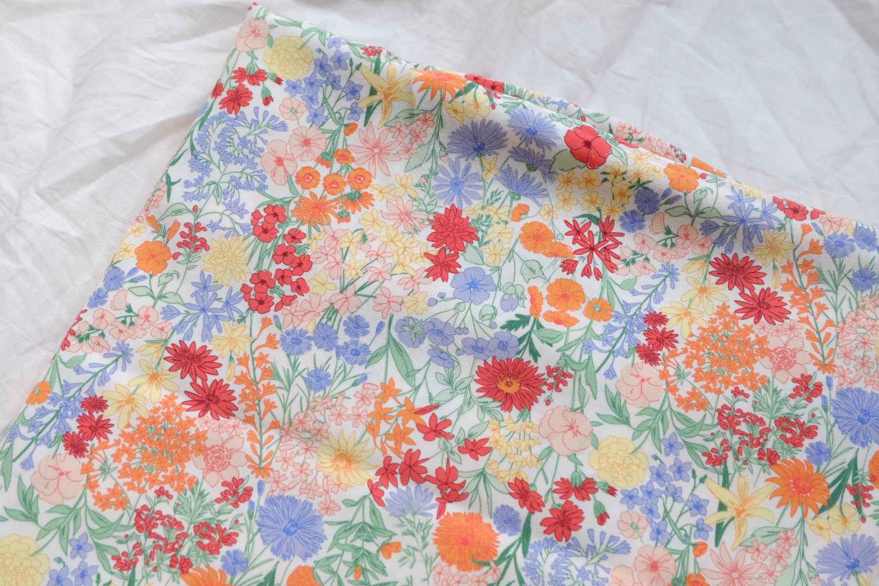 Wildflower Rayon Fabric, Silky Drapey Dress Weight, 3.28 Yards