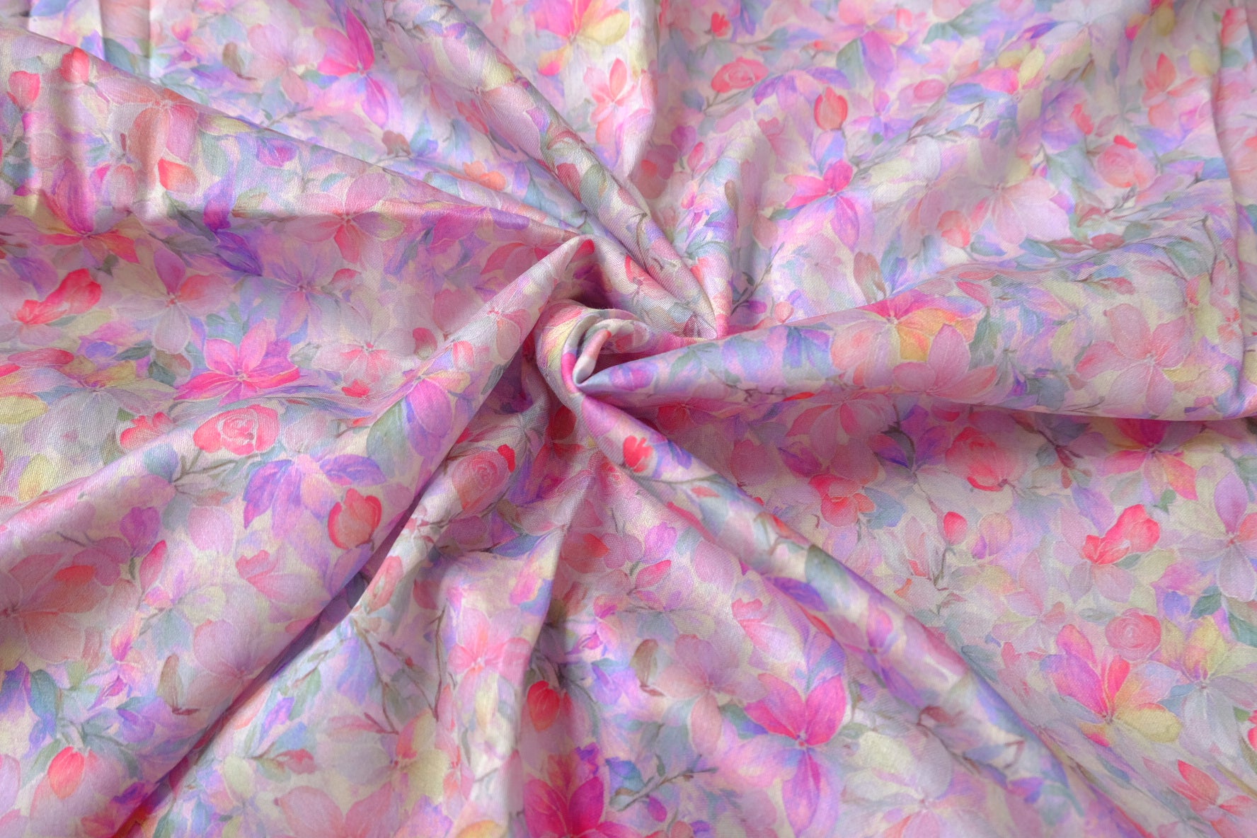 Watercolor Pink Floral Silky Cotton Sateen Fabric - 1.64 yd