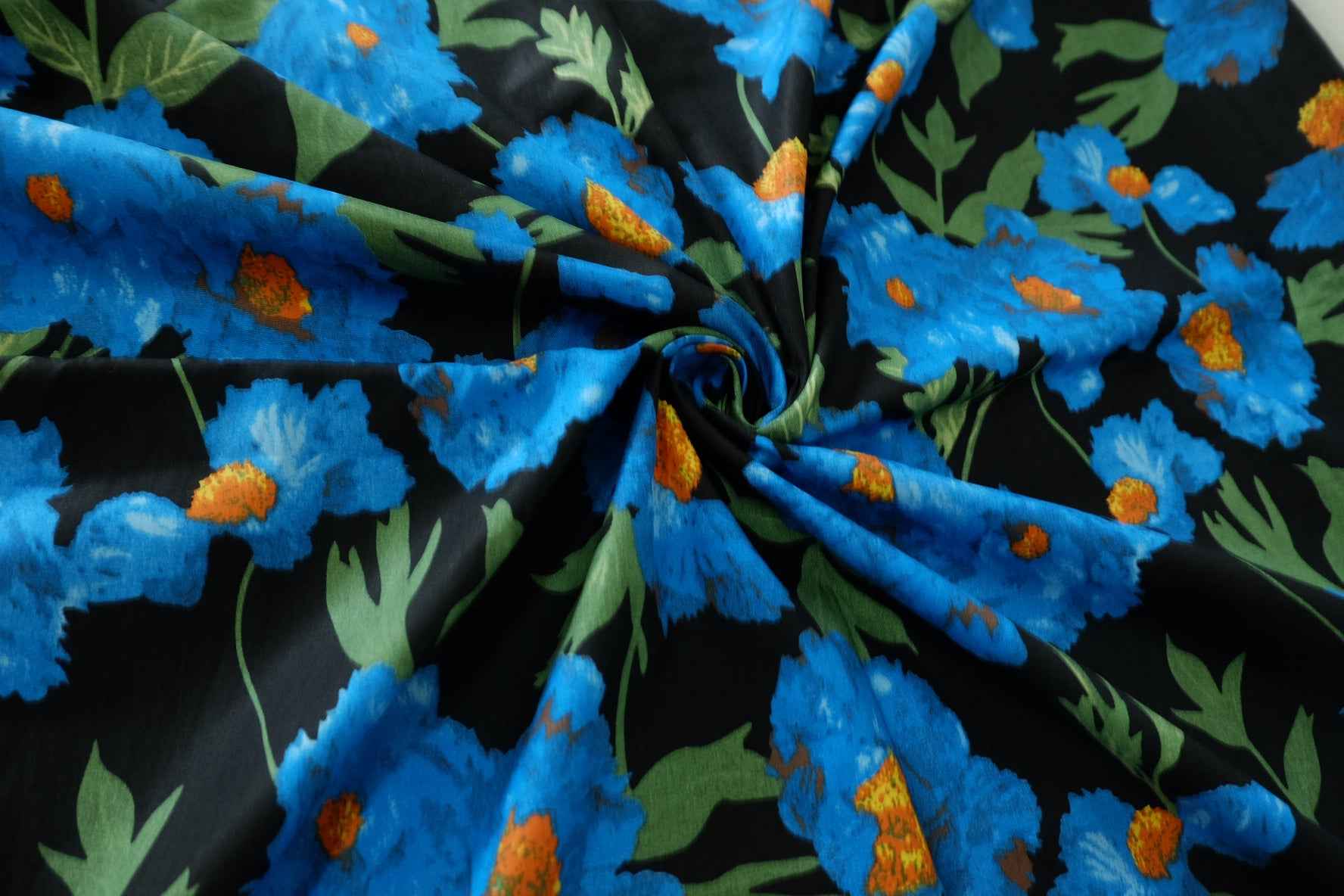 Blue Poppy Floral Cotton Fabric – 3.3 yd