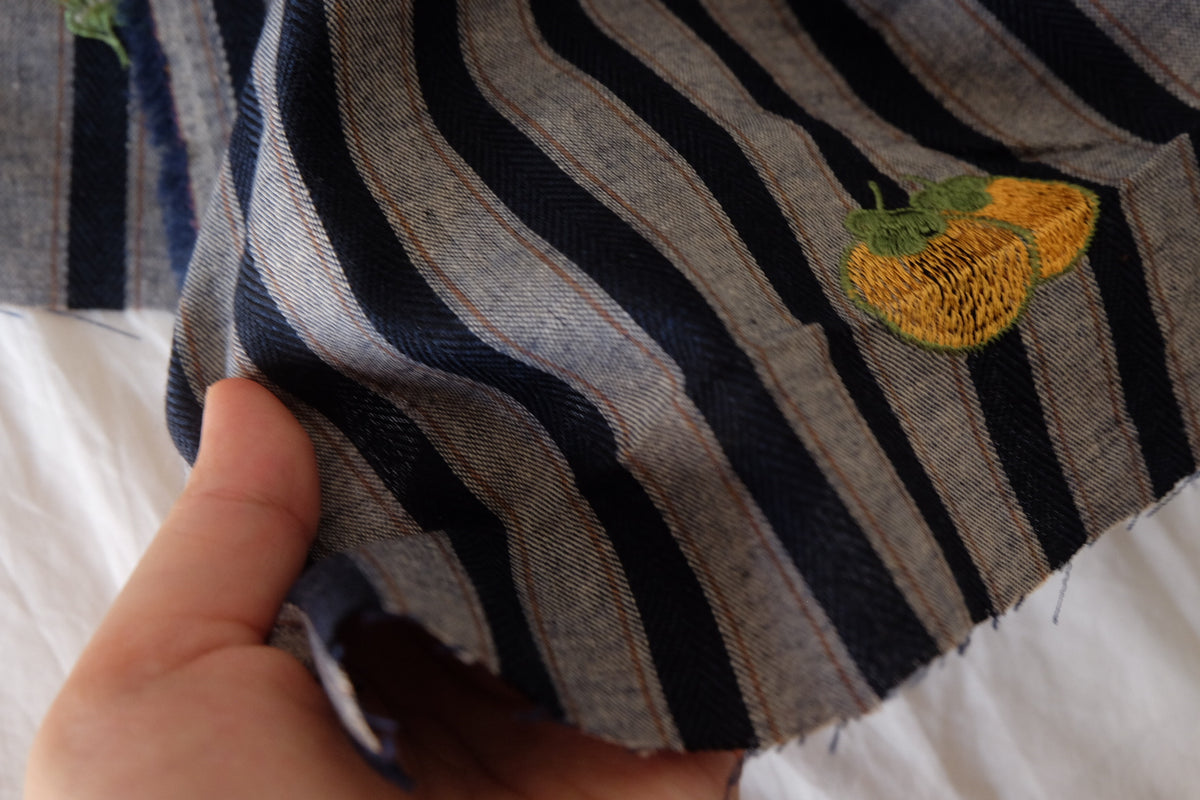Golden Tomatoes Embroidered Striped Cotton – 1.48 yd
