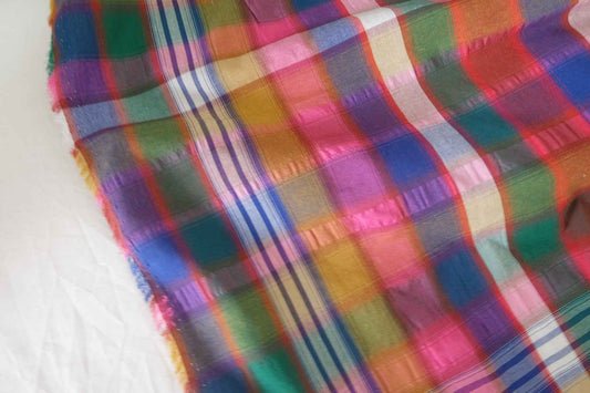 Colorful Plaid Seersucker Polyester Cotton Blend Fabric – 2.2 yd