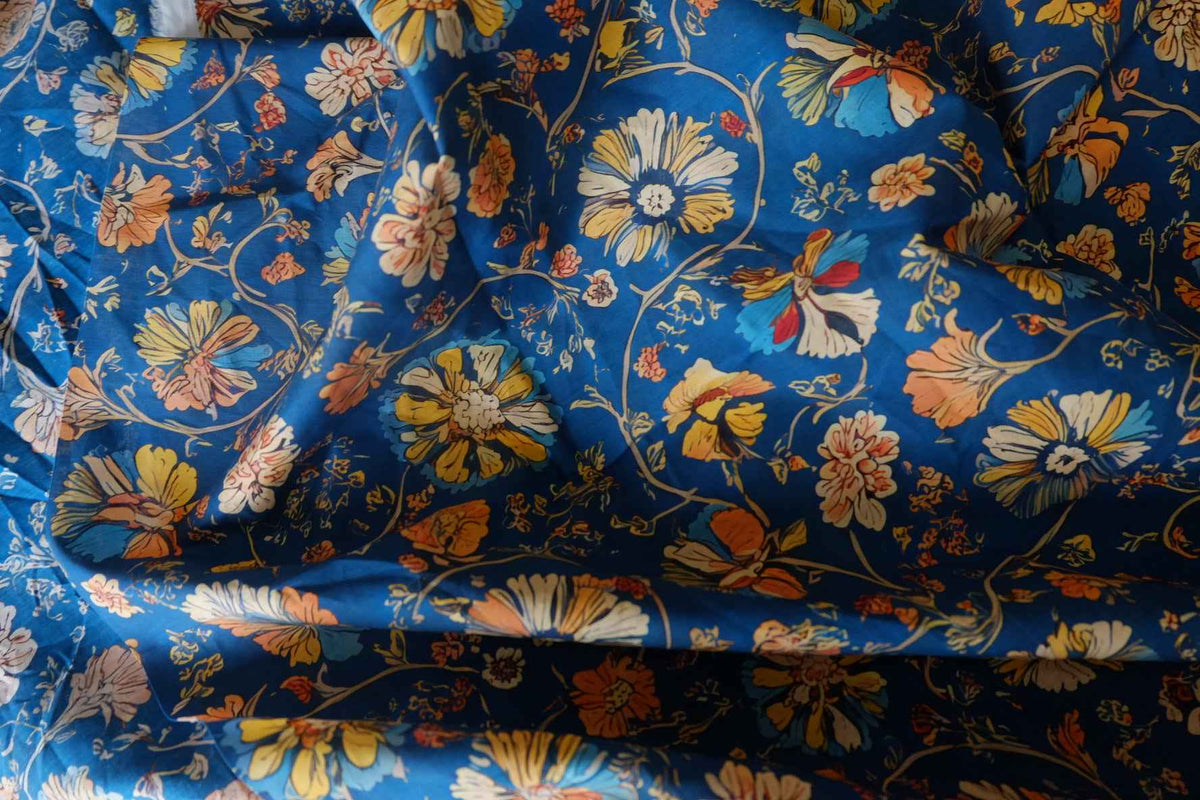 Cobalt Floral Cotton Lawn — 3.1 yd