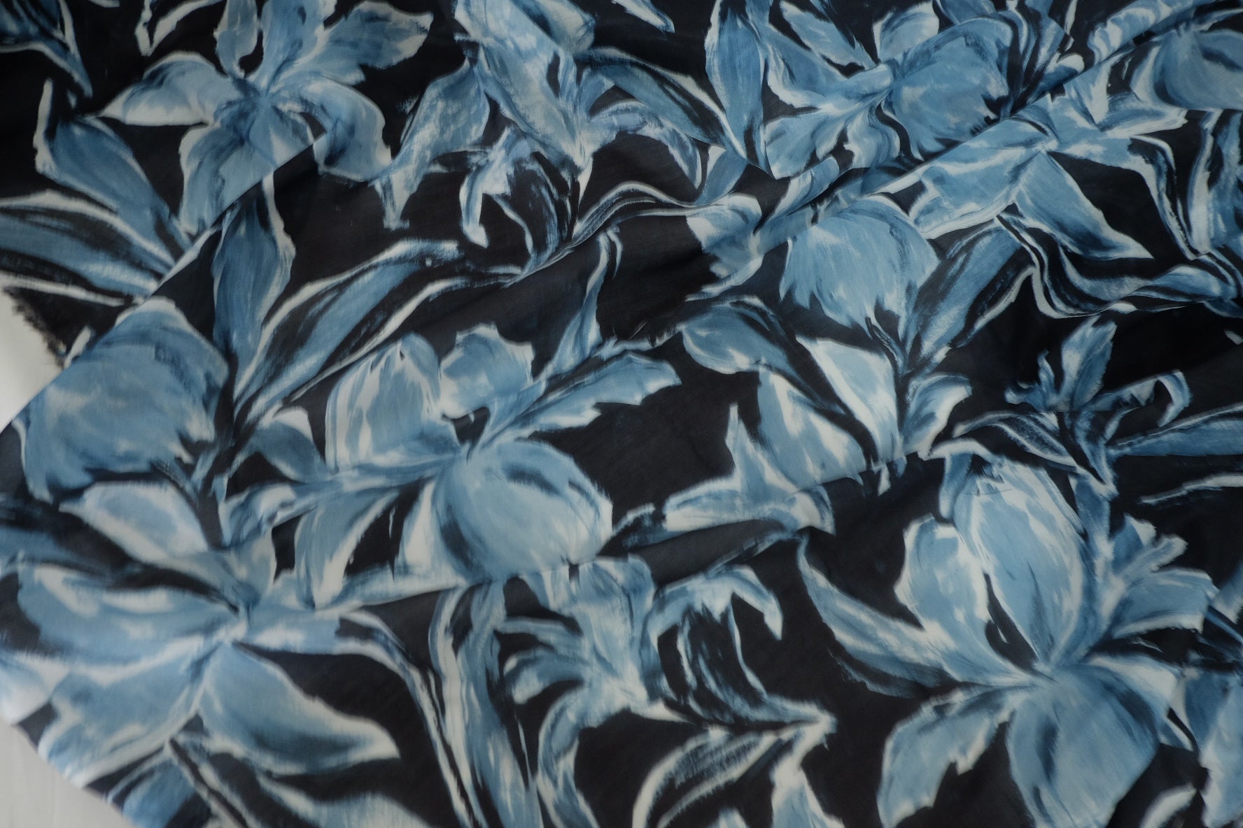 Midnight Blue Botanical Tencel Linen Blend Fabric – 3.3 yd