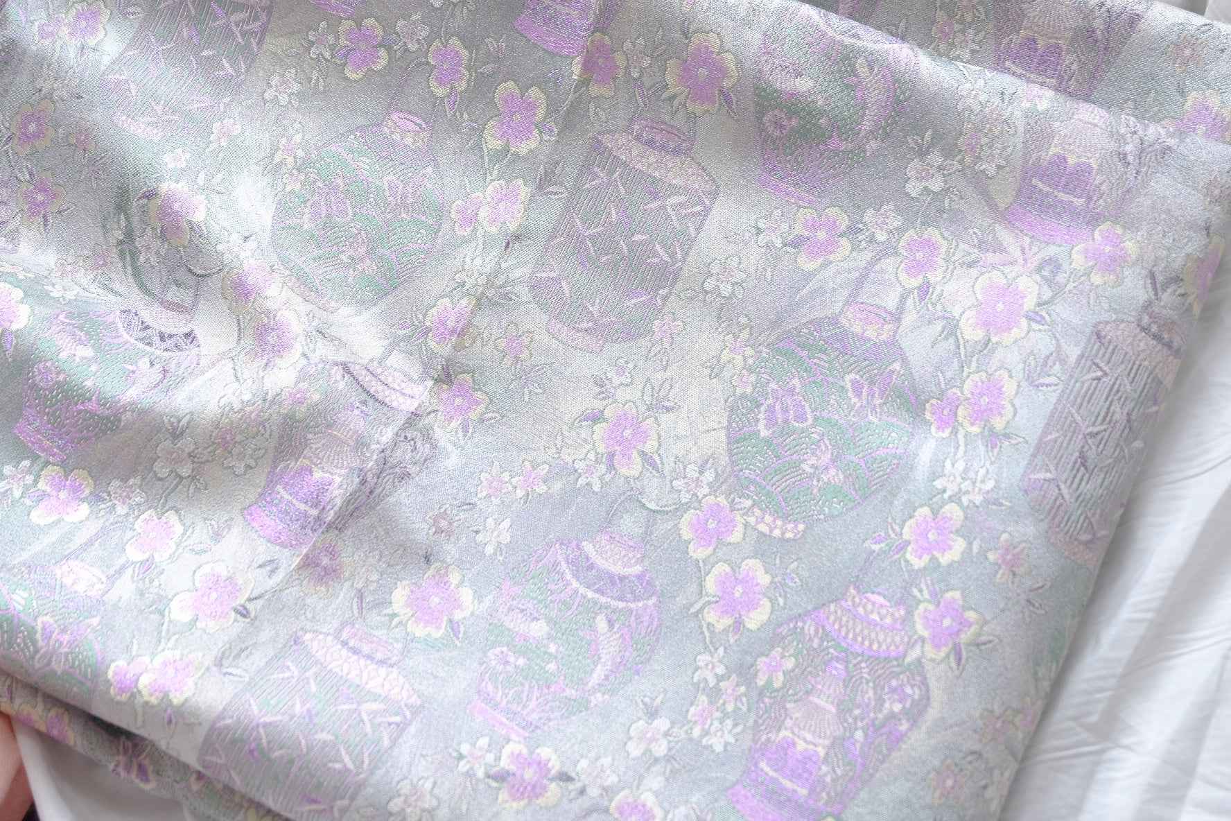 Pastel Floral Vase Jacquard Brocade Fabric, Soft Structured Dress Weight, Sold by the Yard