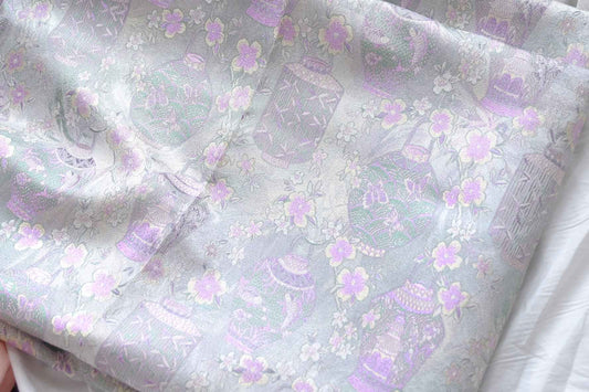 Pastel Floral Vase Jacquard Brocade Fabric, Soft Structured Dress Weight, Sold by the Yard