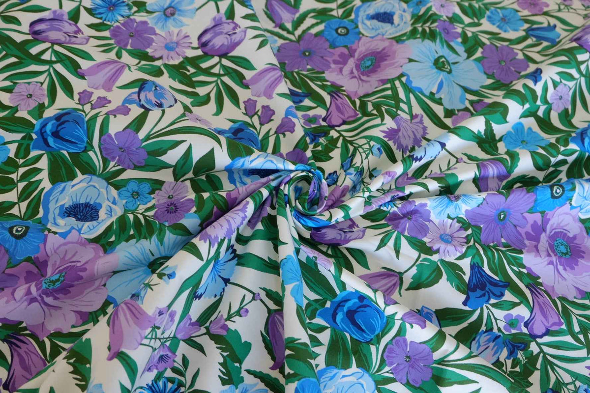Violet & Blue Wildflower Garden Cotton Twill Fabric – 3.28 yd