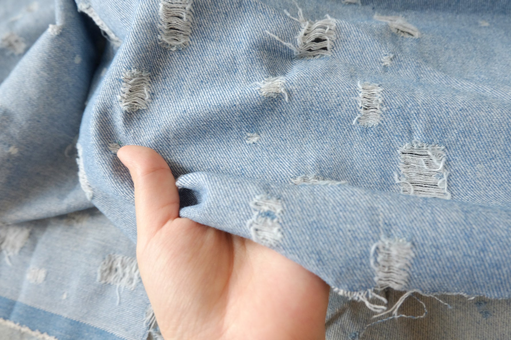 Washed Distressed Cotton Denim, sold by the yard