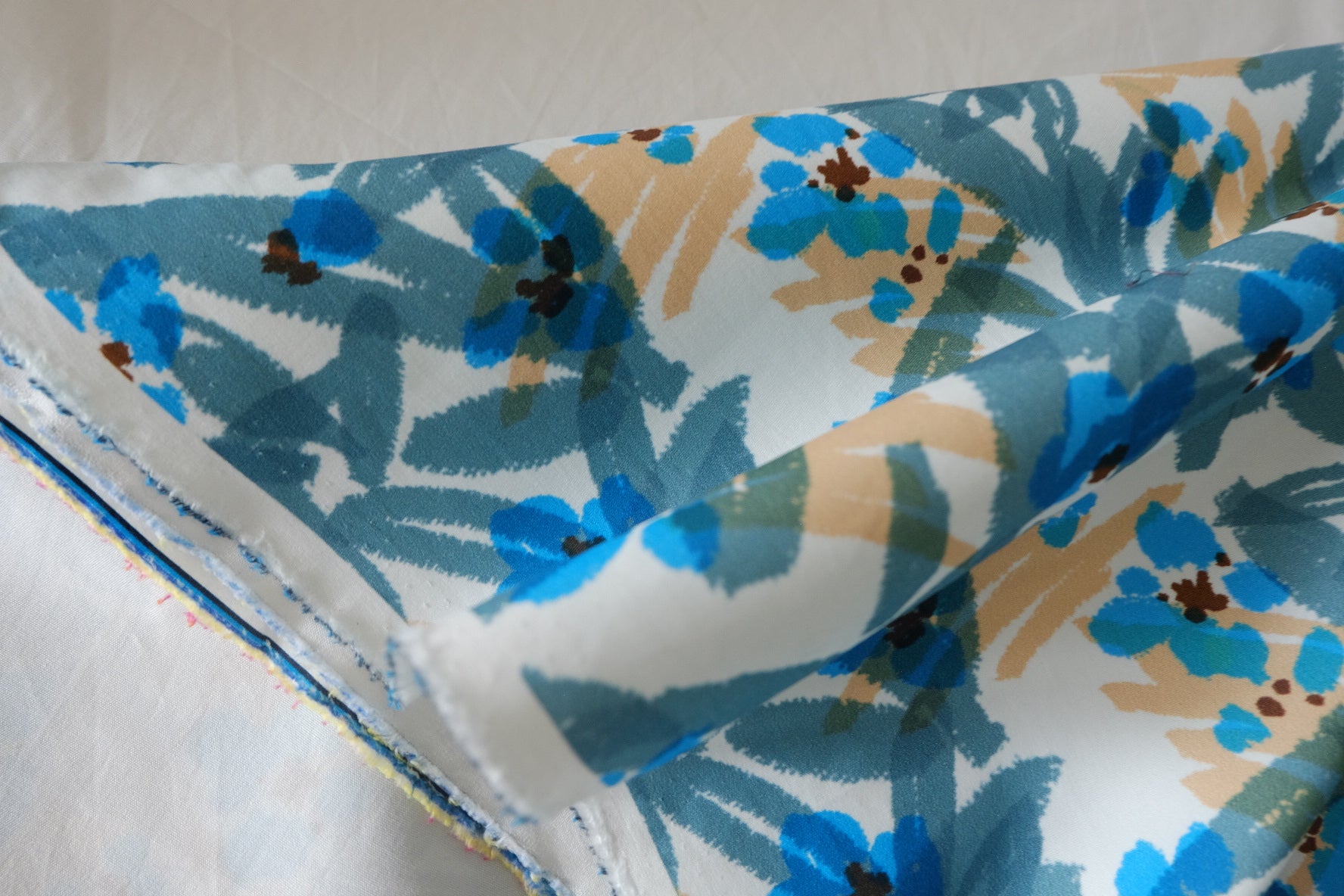 Brushed Blue Floral Cotton Twill Fabric – 2.19 yd