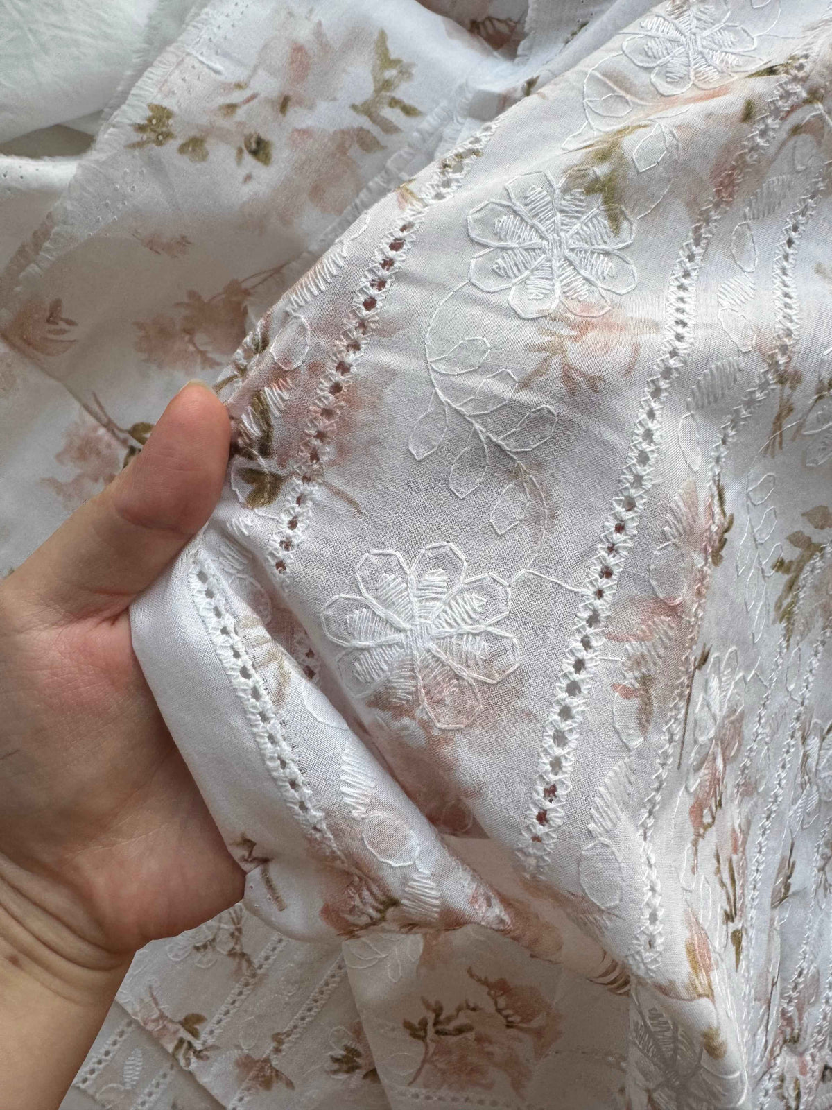 Blush Floral Eyelet Embroidered Cotton — 3.3 yd