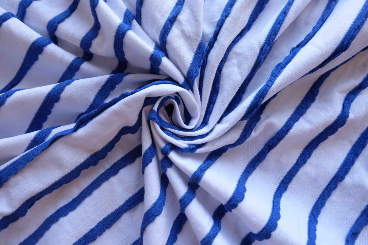 Cobalt Blue Textured Stripe Cotton Knit Fabric – 2.19 yd