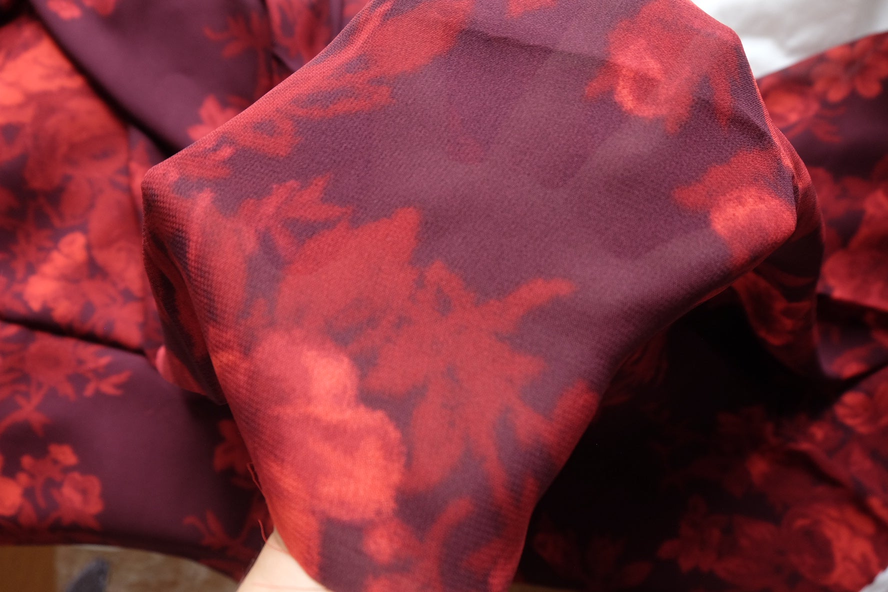 Burgundy Floral Rayon Crepe – 3.3 yd