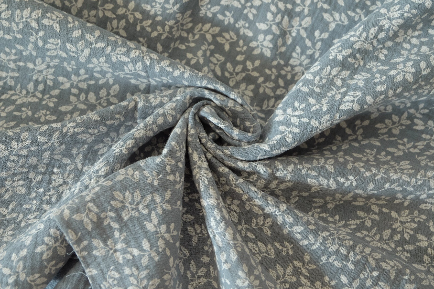 Vintage Botanical Double Gauze Cotton Fabric – Dusty Blue – 2.2 yd