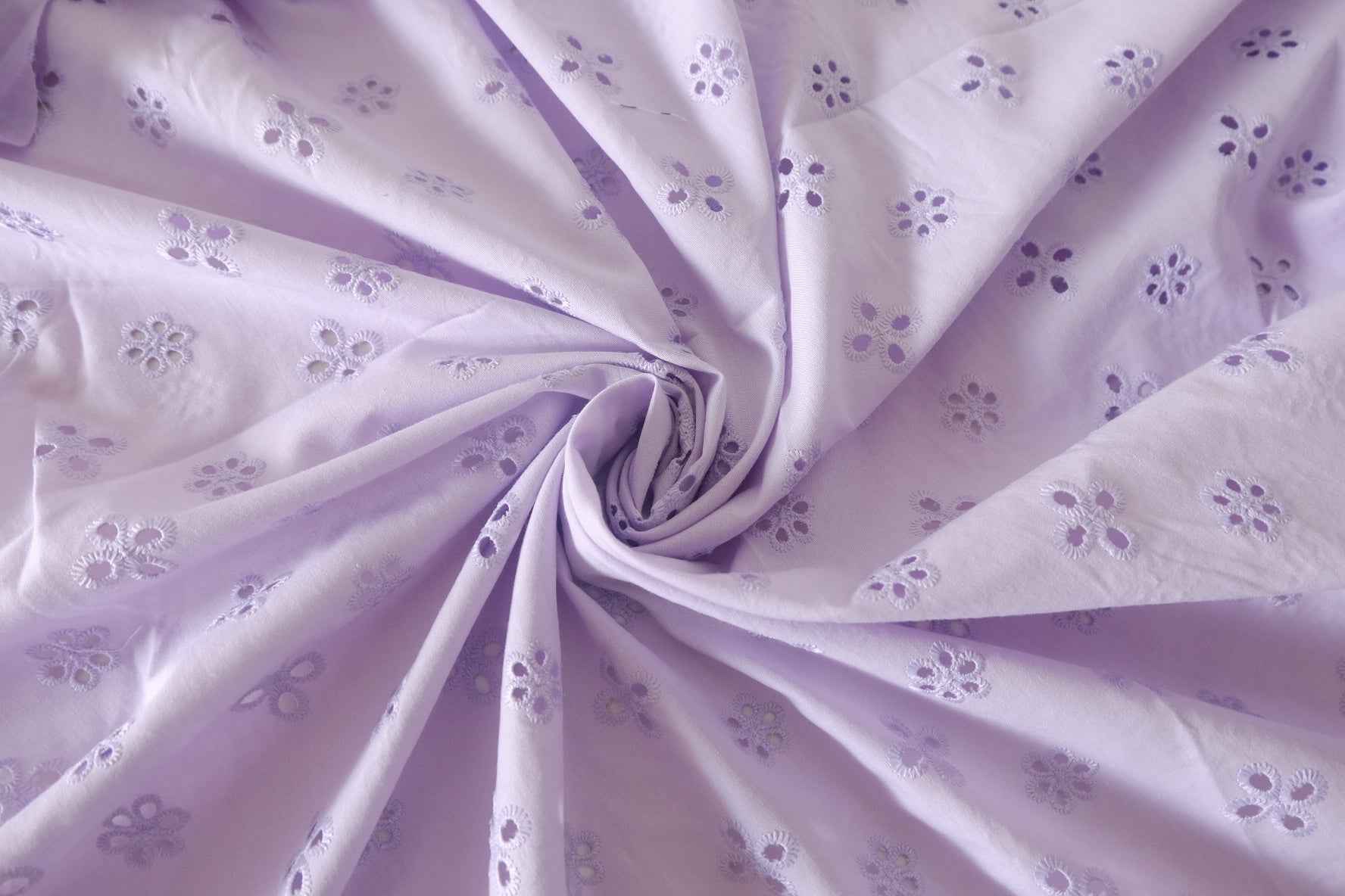 Lilac Eyelet Embroidered Cotton Poplin Fabric – 1.6 Yards