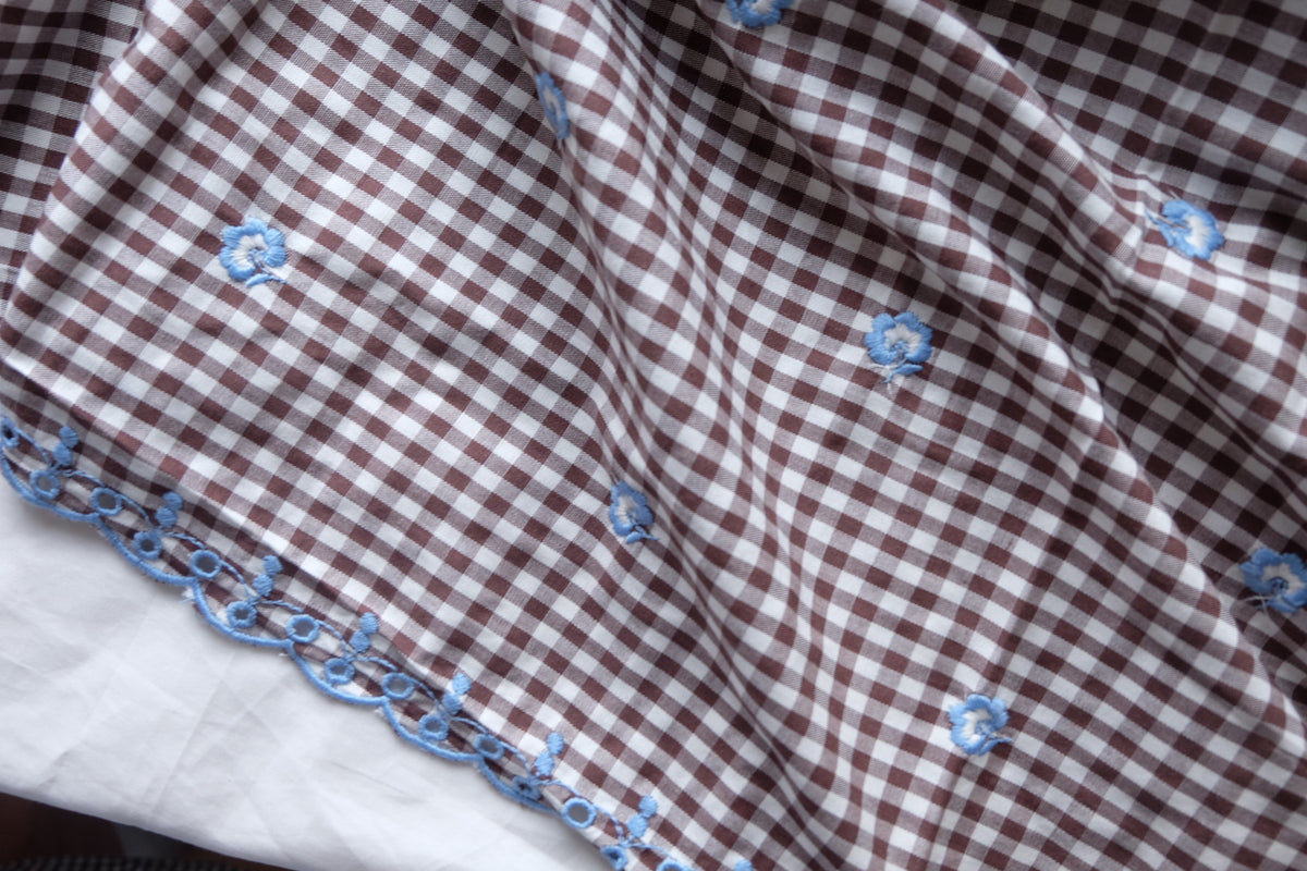 Brown Gingham Embroidered Cotton – 2.2 yd
