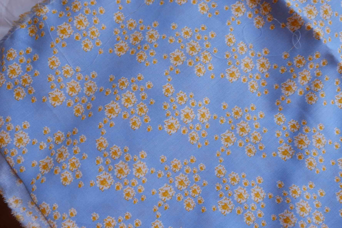 Buttercup Meadow Blue Cotton Poplin Fabric – 2.19 yd