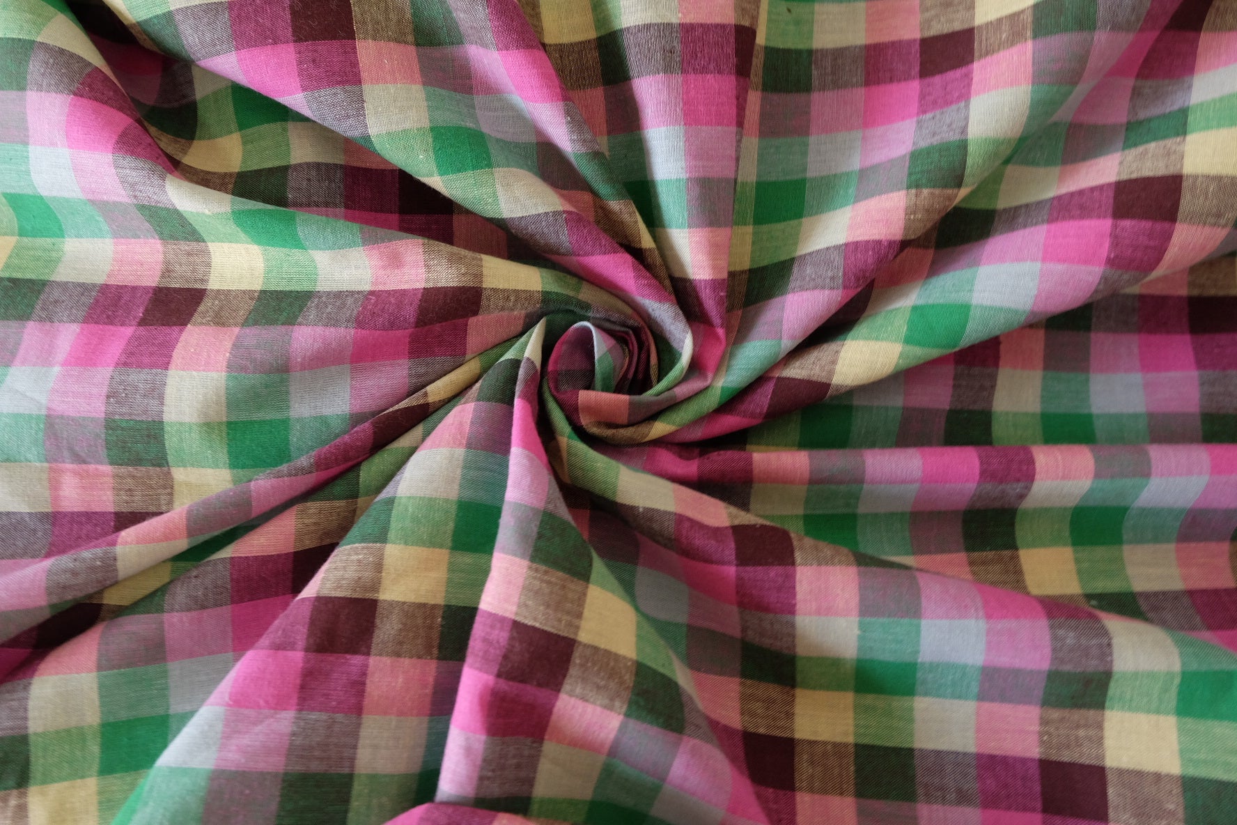 Pink Green Yarn-Dyed Cotton Plaid Fabric – 2.2 yd