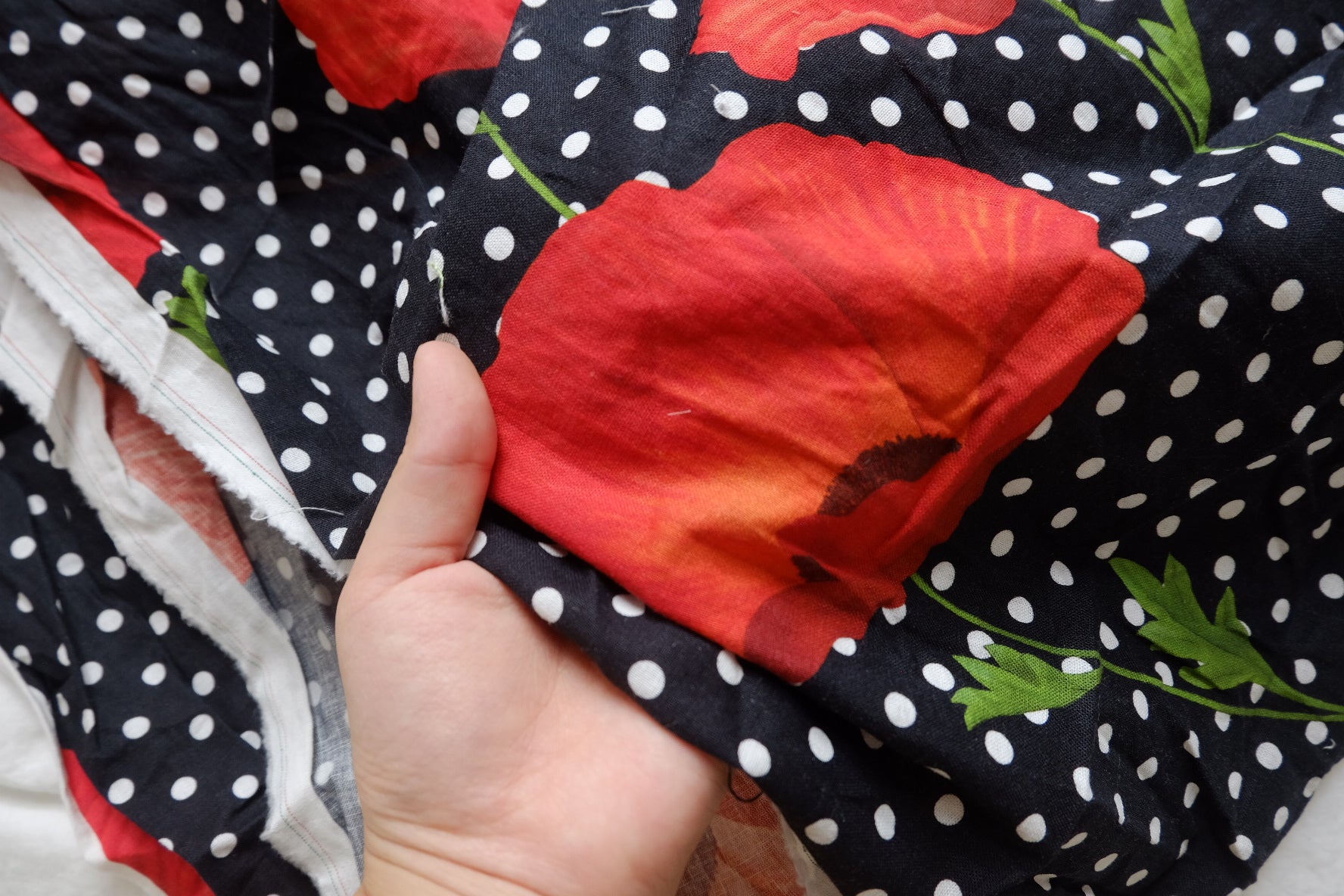 Red Poppy Polka Dot Linen Fabric - 2.19 yd