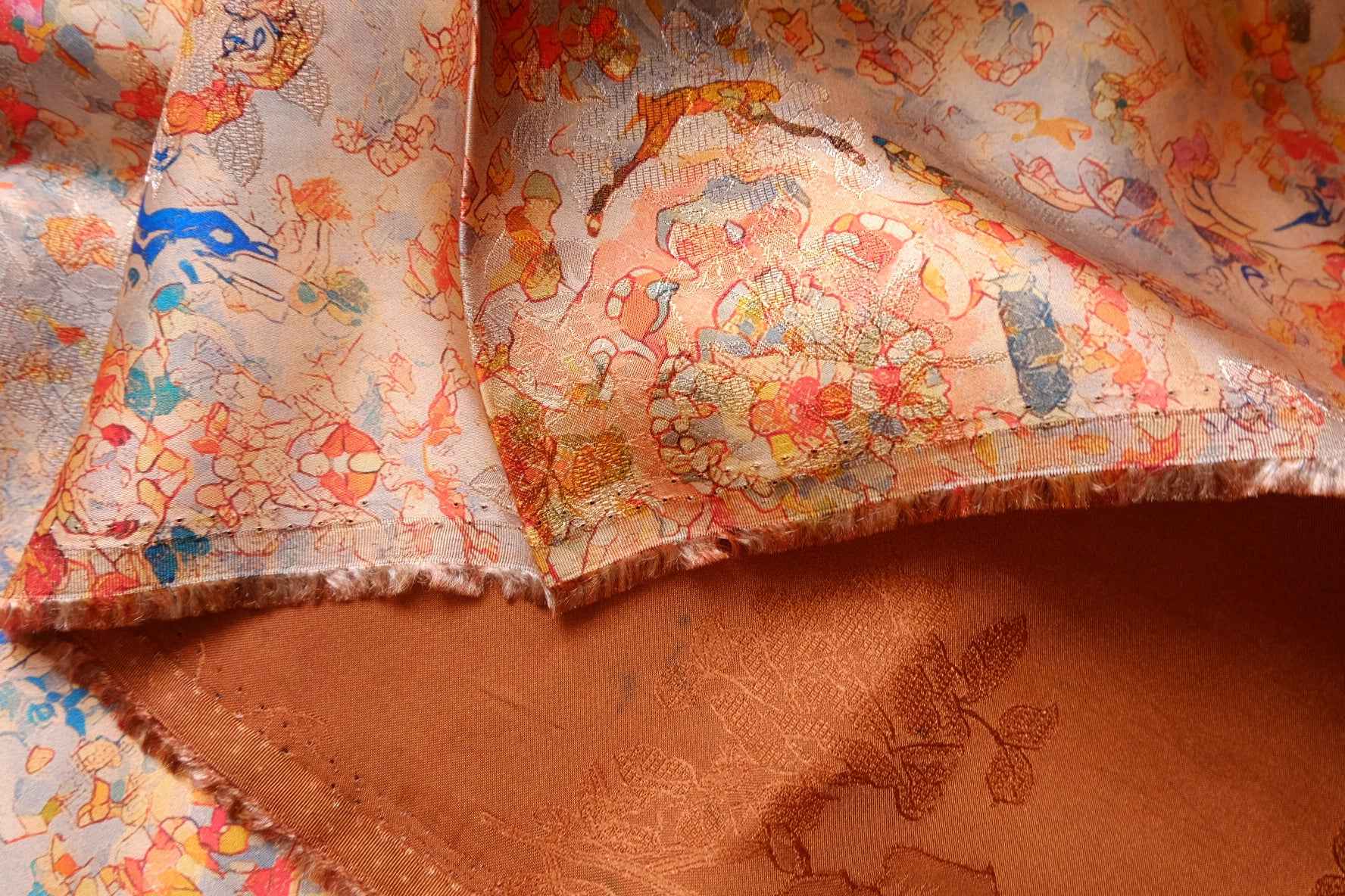 Abstract Dunhuang Silk Jacquard Fabric, Glossy Fluid Art Textile, 2.19 Yards