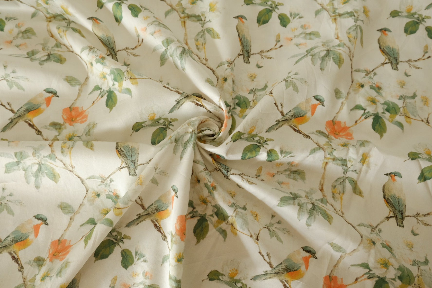 Bird Blossom Dense Cotton Sateen Fabric - 3.3 yd