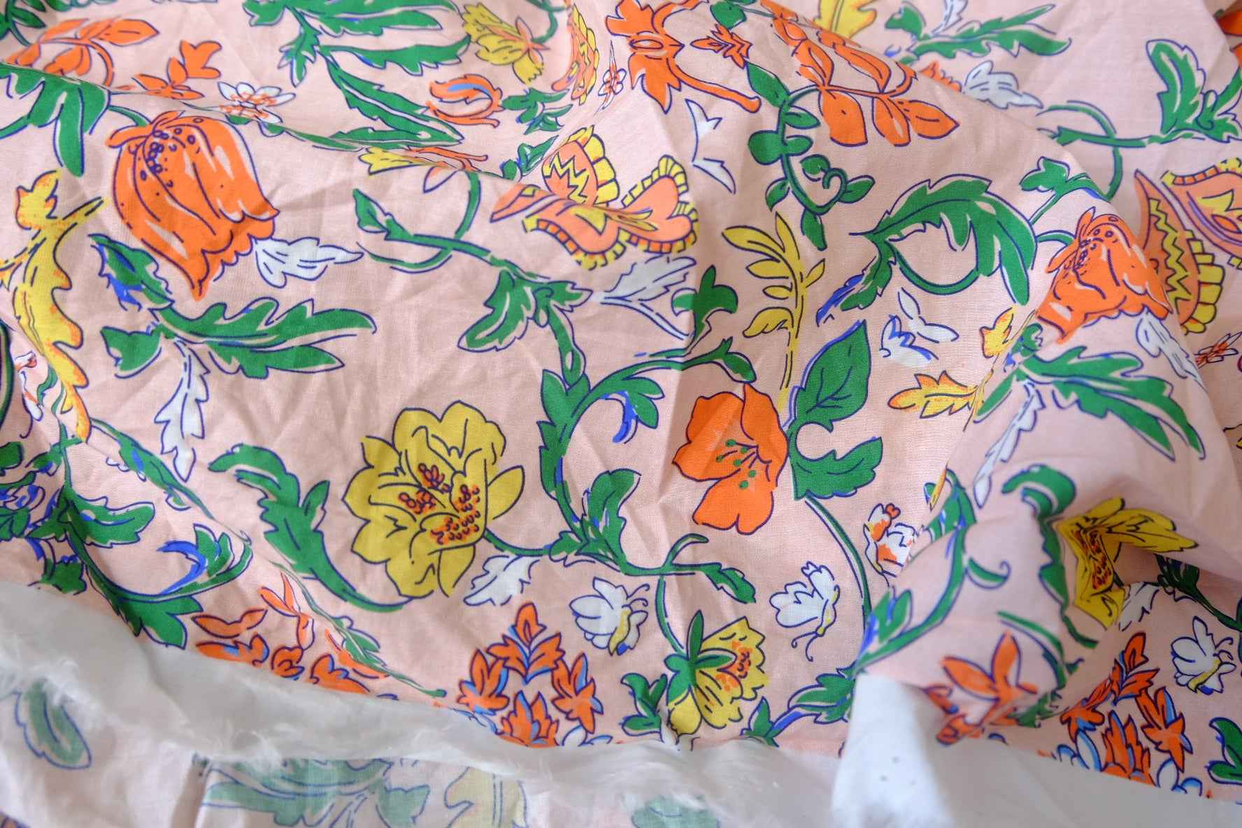 Pink Vine Floral Cotton Poplin Fabric - 1.53 yd