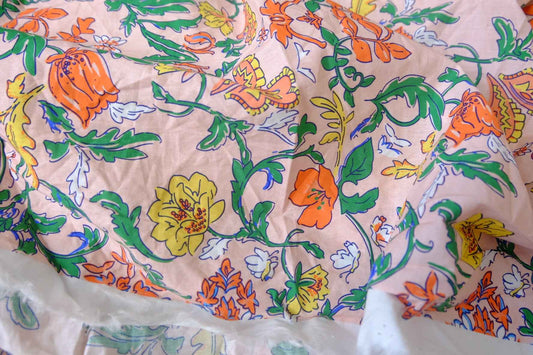 Pink Vine Floral Cotton Poplin Fabric - 1.53 yd