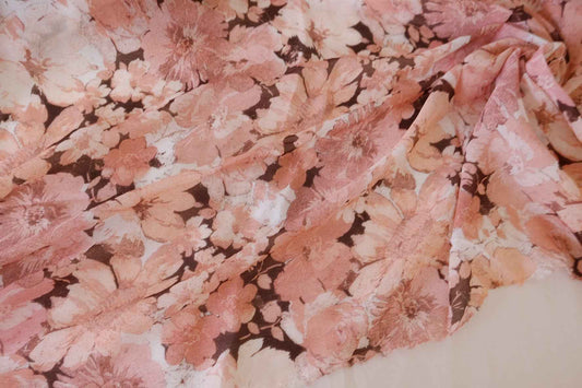 Sheer Rayon Chiffon Fabric – Vintage Peach Floral Print  3.3 yd