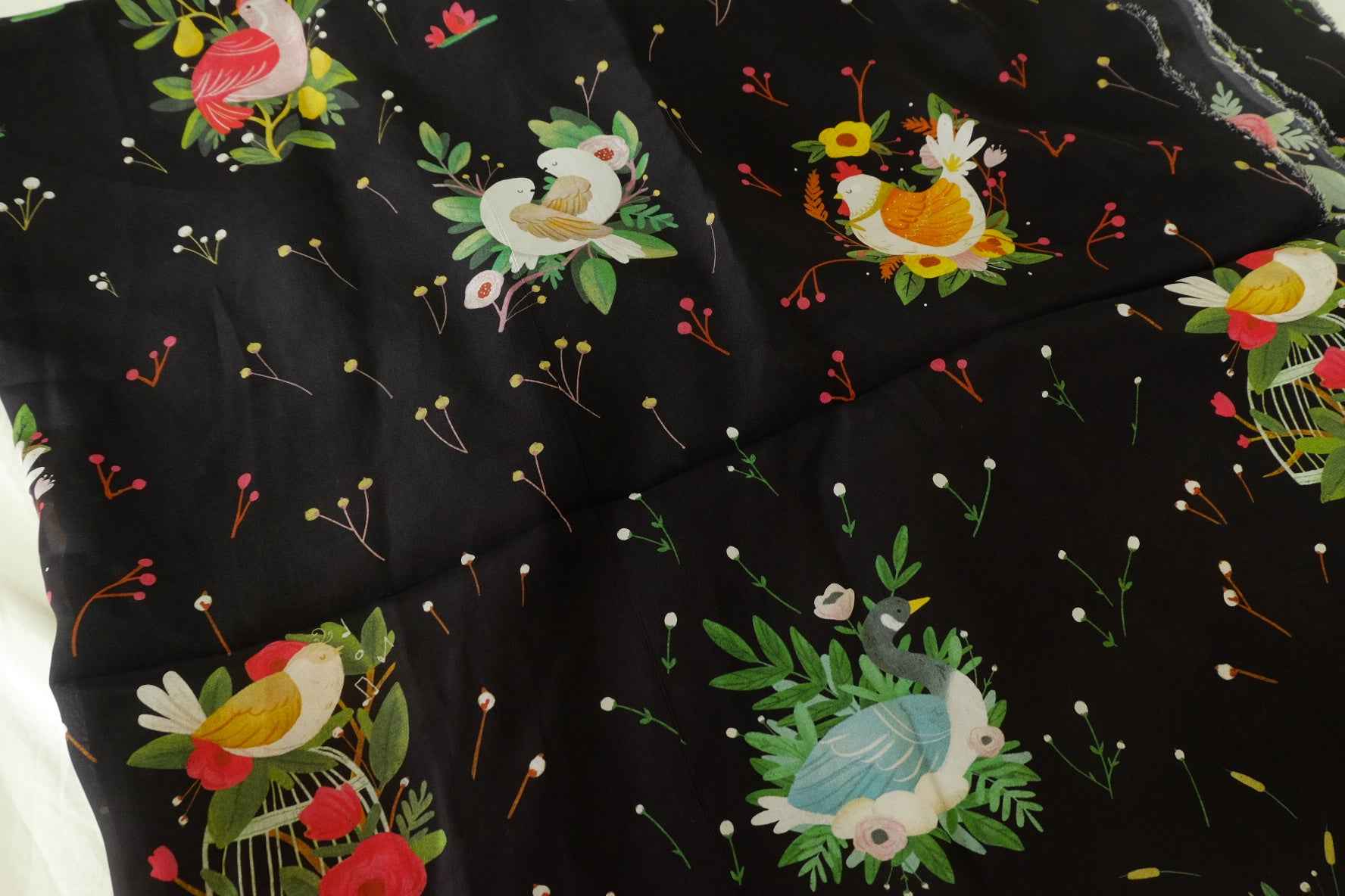 Bird Nest Floral Silk Crepe de Chine Fabric – 3.3 yd