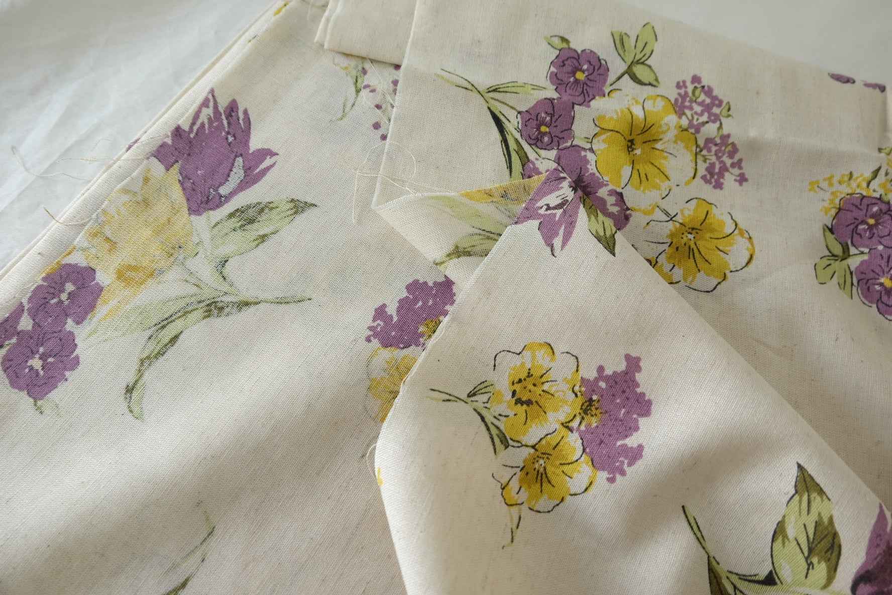 Purple & Yellow Floral Linen Cotton Blend Fabric – 3.3 yd