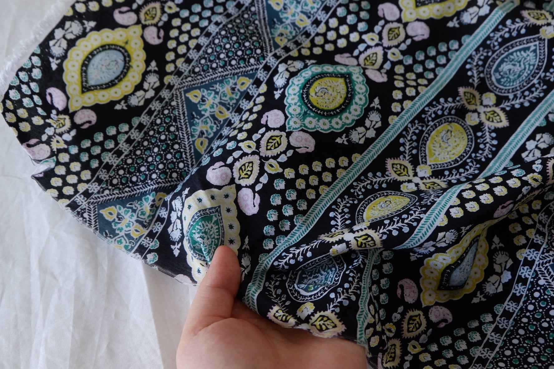 Black Paisley Stripe Tencel Cotton Fabric – 3.3 yd