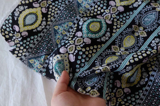 Black Paisley Stripe Tencel Cotton Fabric – 3.3 yd
