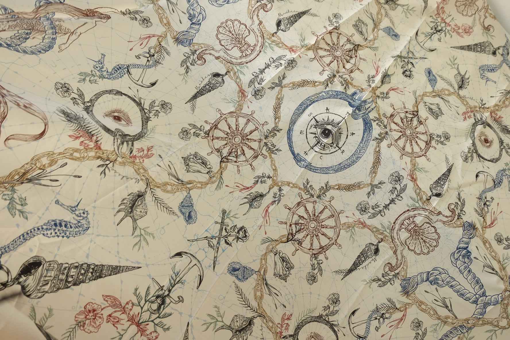 Vintage Nautical Illustration Combed Cotton Poplin Fabric – 2.2 yd
