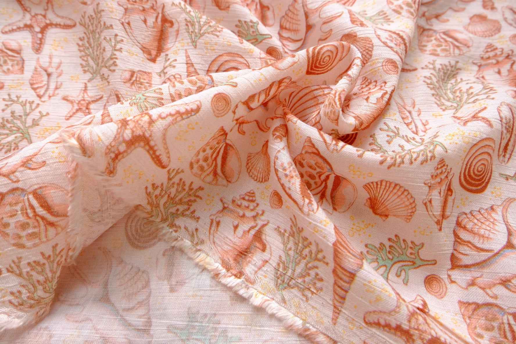 Coral Shell Tencel Cotton Fabric, Soft Textured Summer Dress Weight, 3.28 Yards
