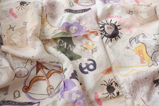 Zodiac Print Cupro Designer Deadstock Fabric - 3.28 yd