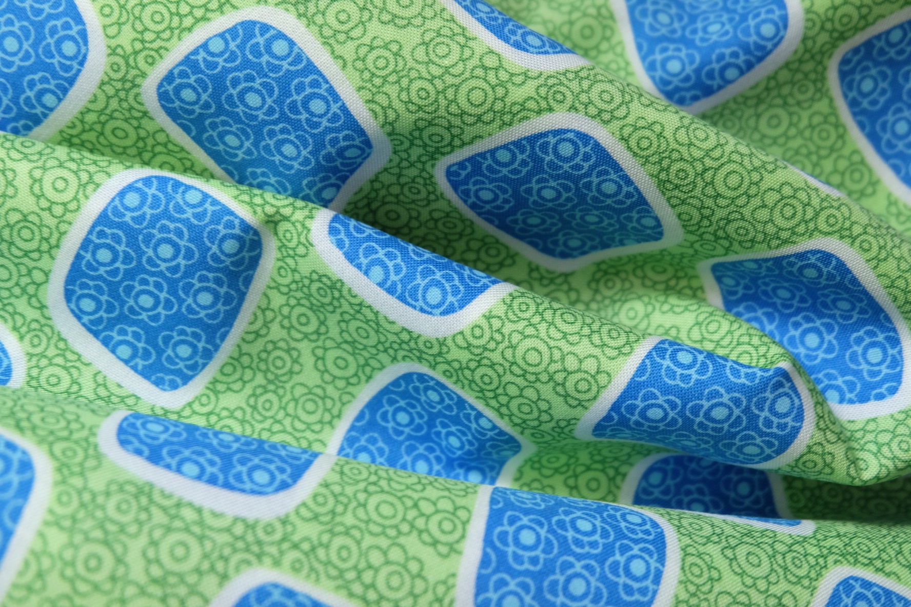 Retro Geometric Cotton, Blue & Green, 3.3 Yards