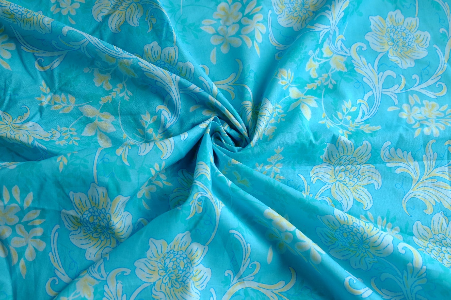 Turquoise Floral Cotton Voile – 5.5 yd