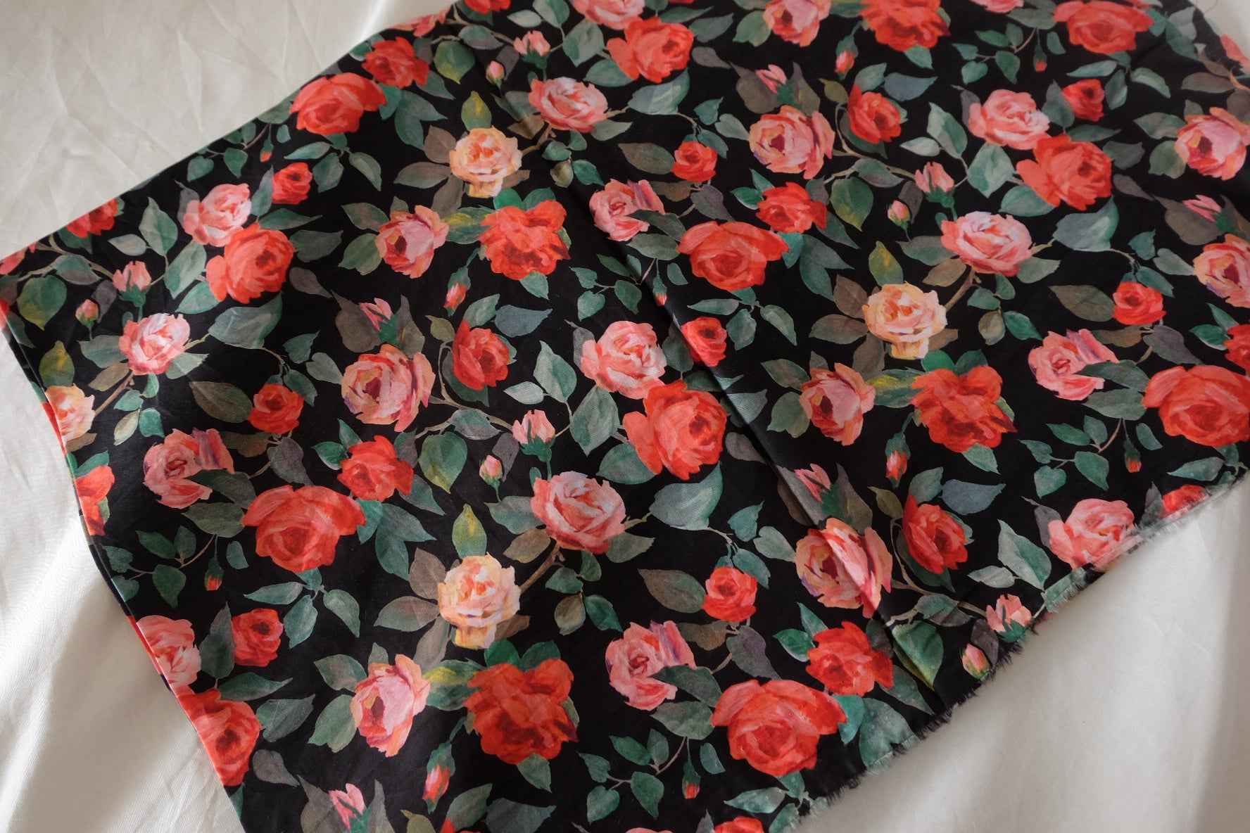 Black Rose Garden Cotton Lawn Fabric – 1.1 yd