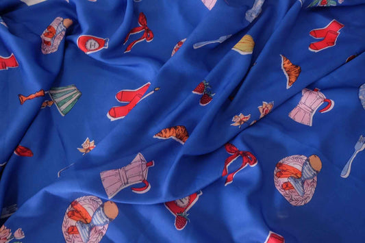 Blue Breakfast Table Rayon Satin – 2.2 yd