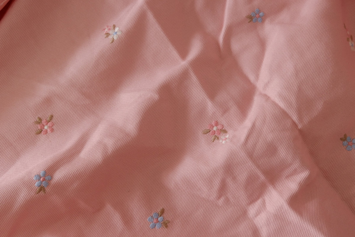 Pink Floral Embroidered Cotton Twill — 2.19 yd