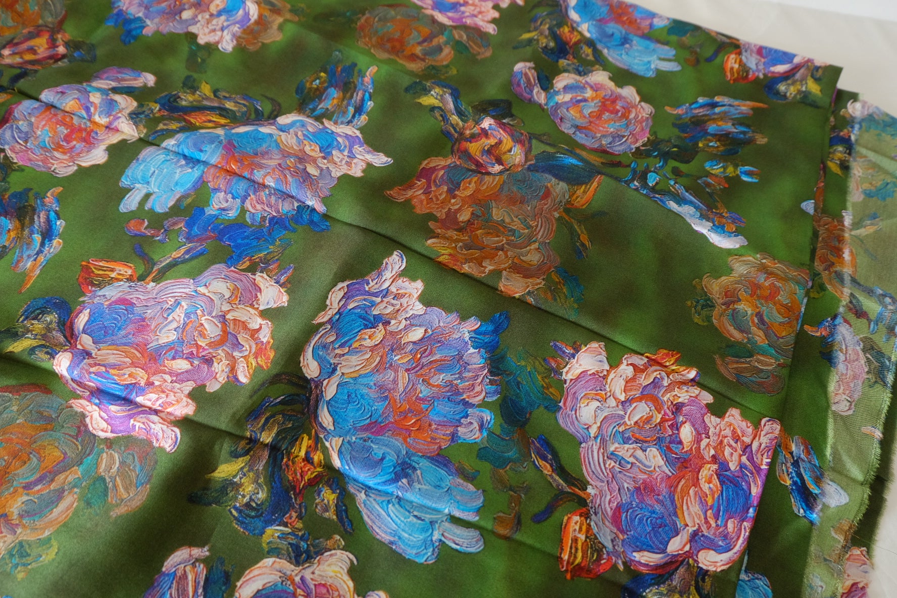 Artistic Watercolor Floral Rayon Fabric – Deep Green – 3.3 yd