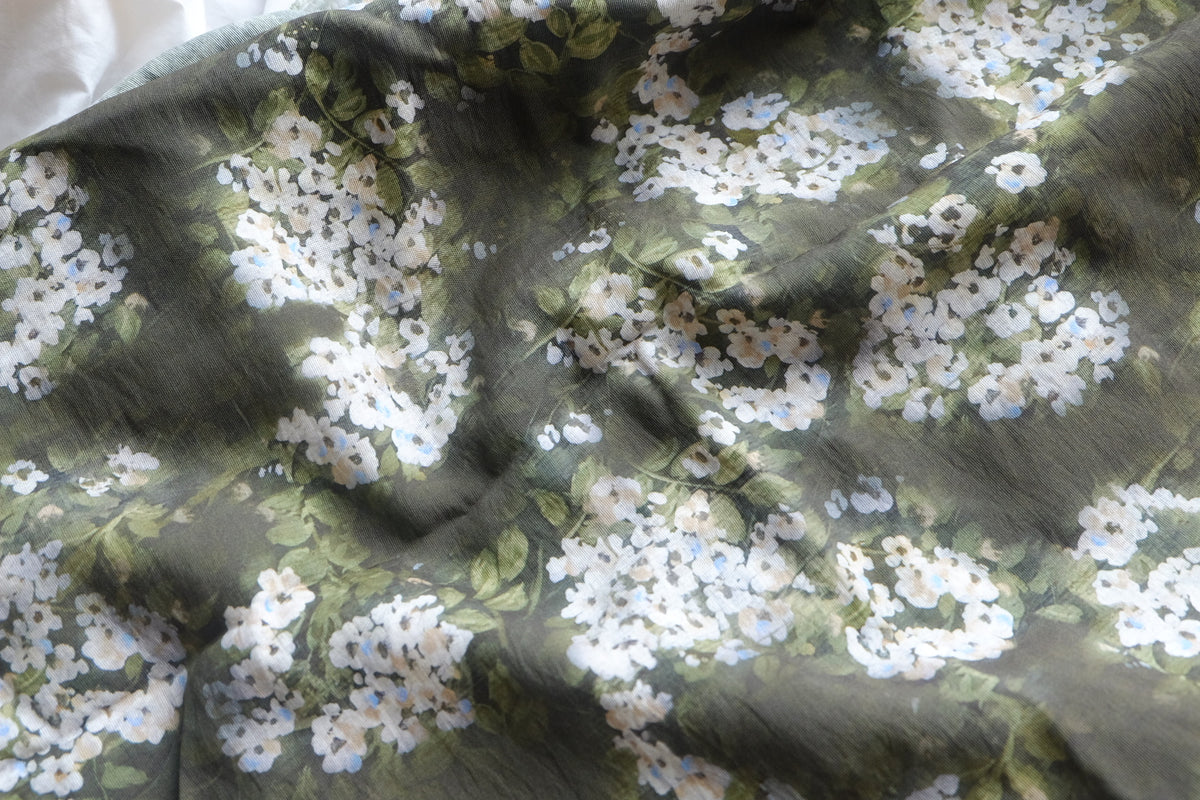Olive White Floral Cotton Nylon Blend – 3.3 yd
