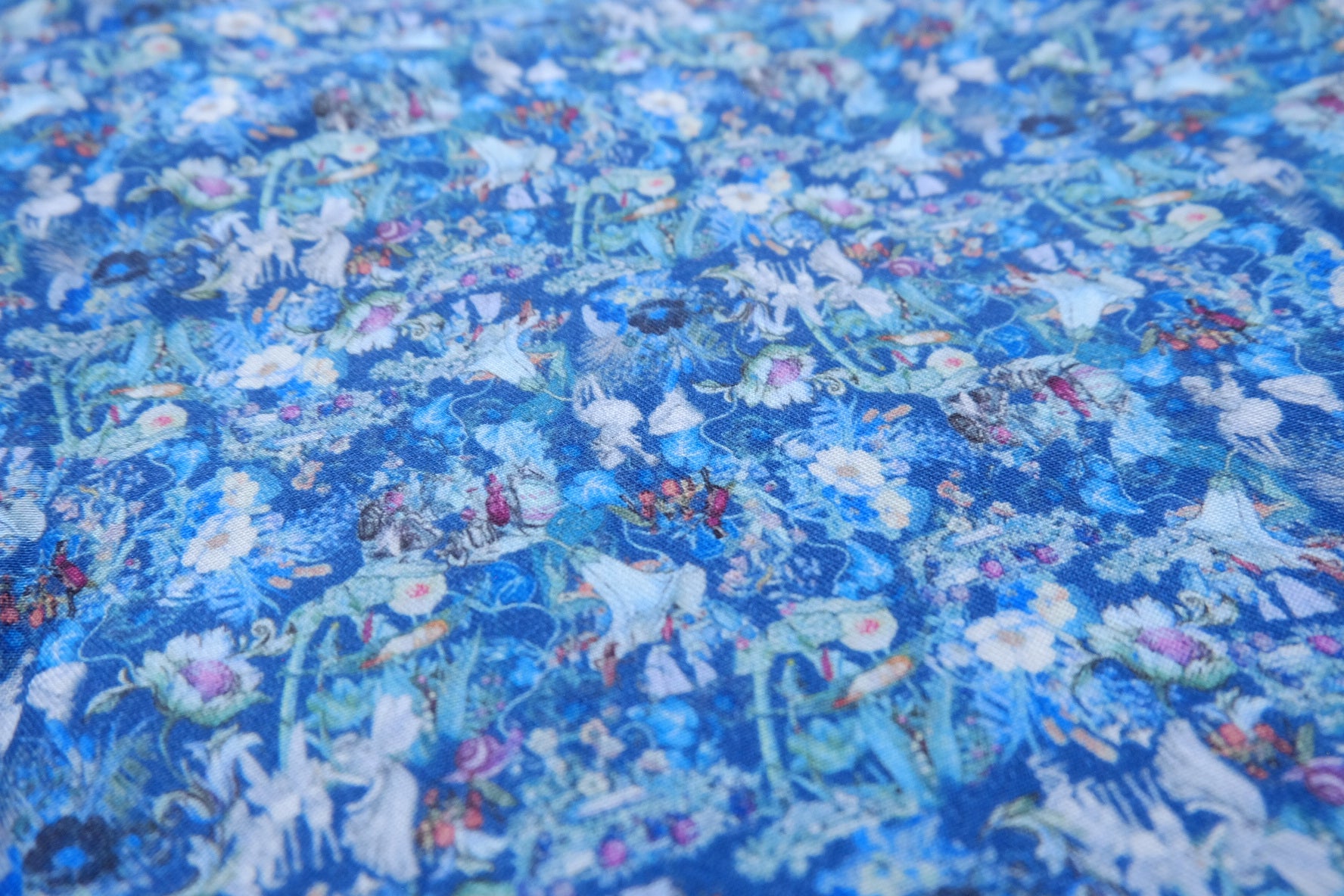 Blue Enchanted Garden Lyocell-Linen Fabric - 1.64 yd