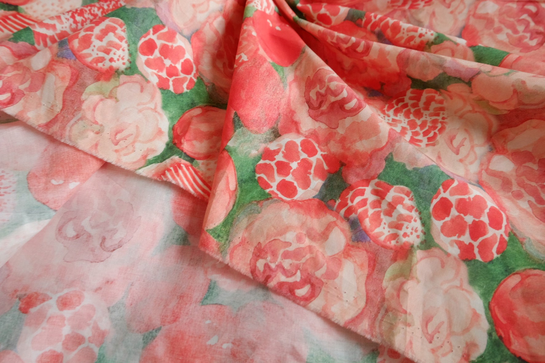 Watercolor Berry Garden Silky Cotton Fabric - 3.28 yd