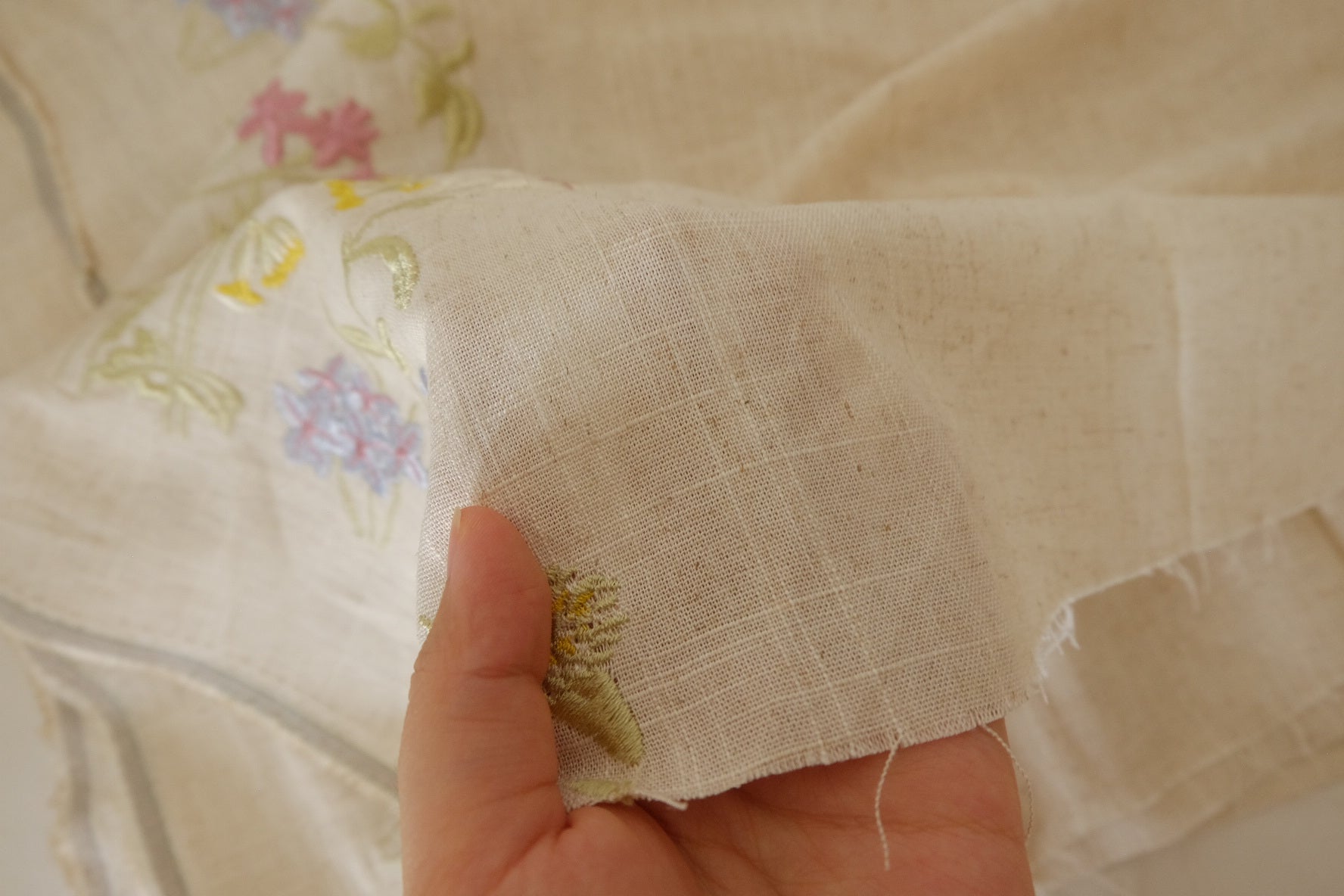 Floral Embroidery Cotton Linen Fabric – 2.2 yd