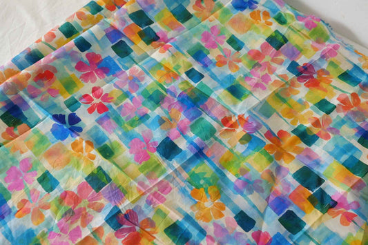 Watercolor Floral Check Cotton Poplin Fabric – 2.2 yd
