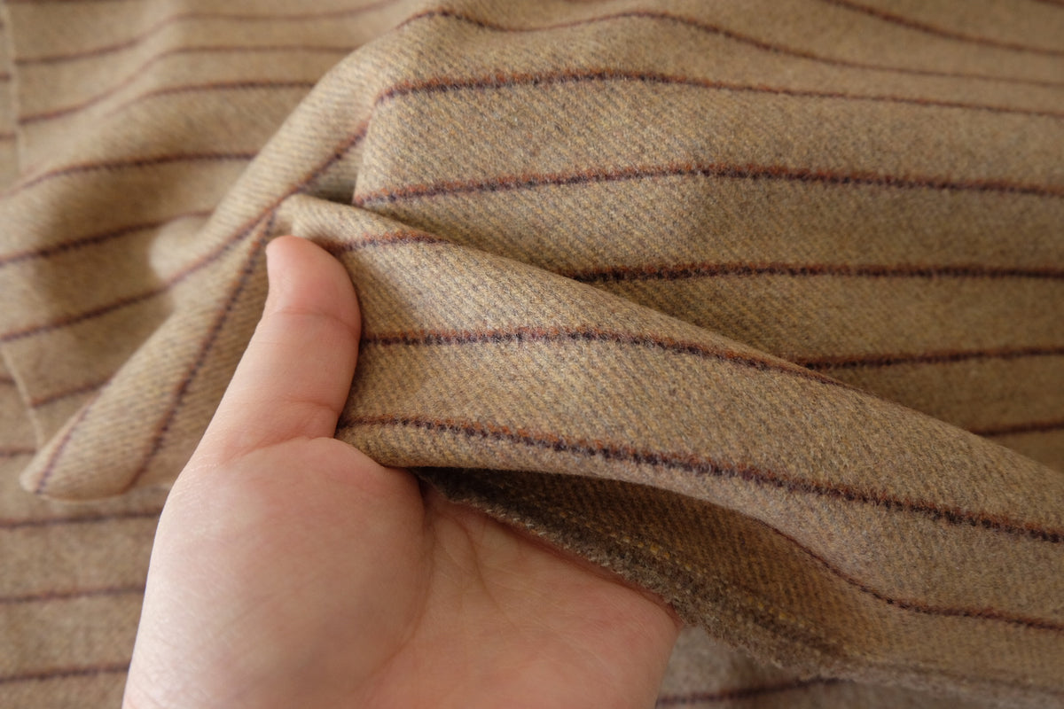 Vintage Camel Brown Striped Wool Blend Coating – 2.19 yd