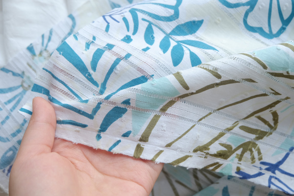 Blue Botanical Textured Cotton Jacquard – 2.2 yd