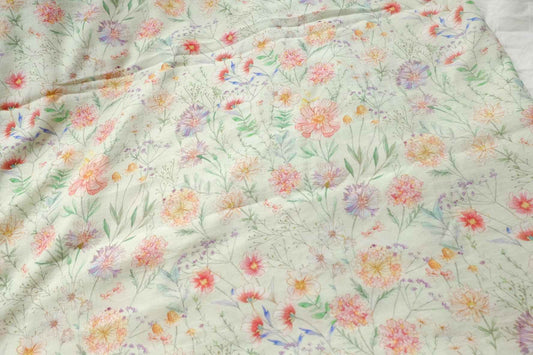 Soft Wildflower Tencel Cotton Fabric, Lightweight Textured Floral, 3.28 Yards / 2.19 Yards